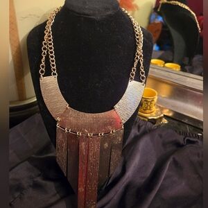 Vintage Gold-Tone Geometric Bib Statement Necklace